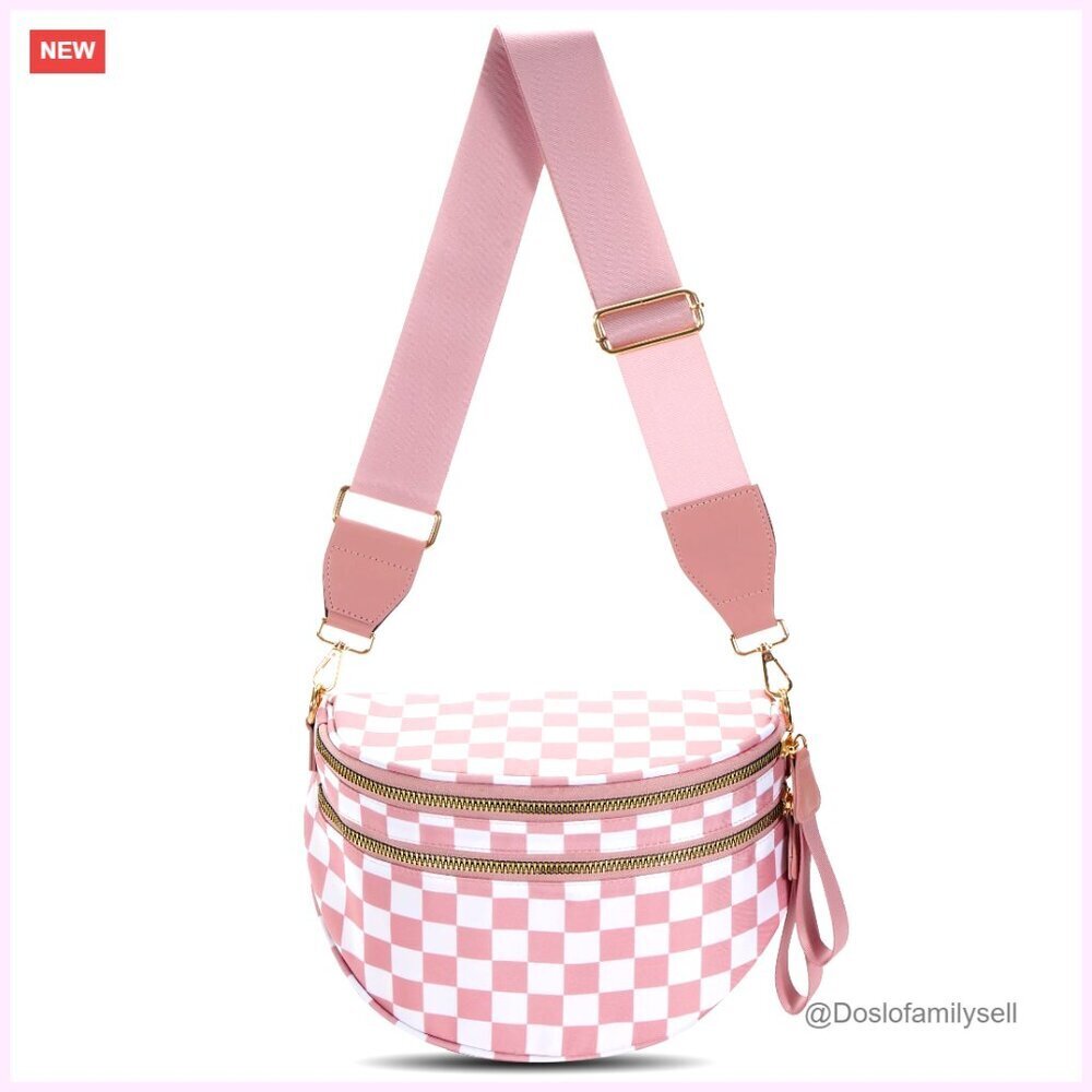 Large Checkered Crossbody Bag Waterproof Nylon Fanny Pack Sling
